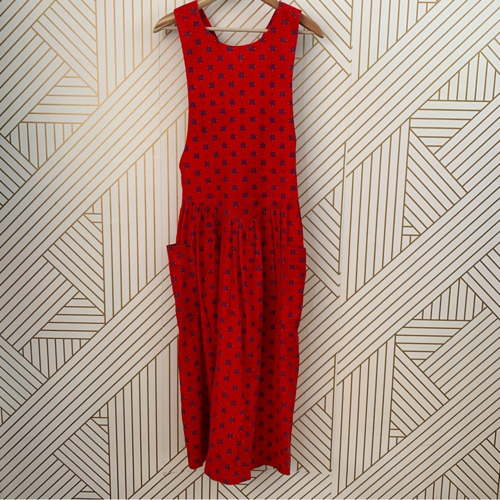 Susan Bristol Vintage 100% cotton floral corduroy pinafore cottage core maxi 8